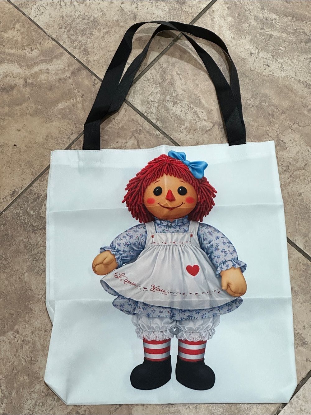 Raggedy Ann Doll Print Tote Bag - White with Red Accents